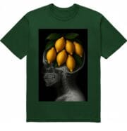 Футболка "Lemons in my head" - рентген голови з лимонами - лісовий зелений колір