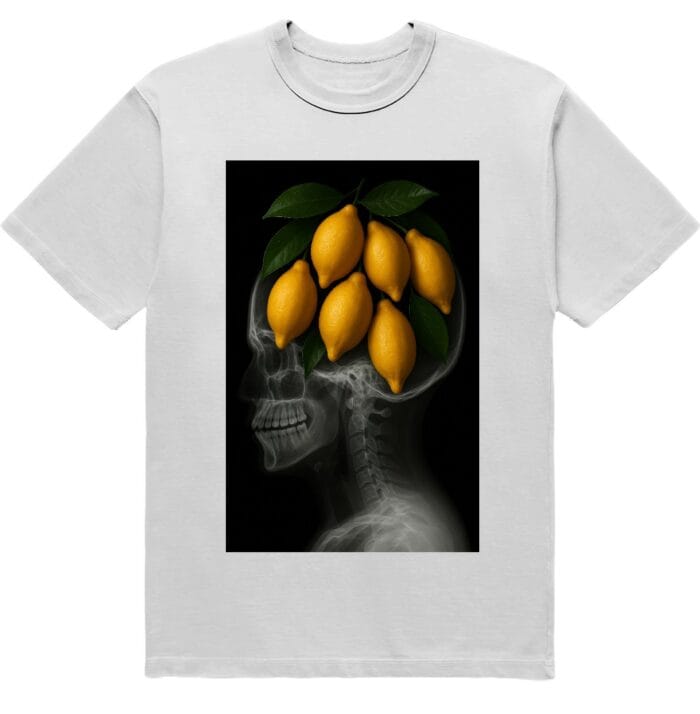 Футболка "Lemons in my head" - рентген голови з лимонами - білий колір