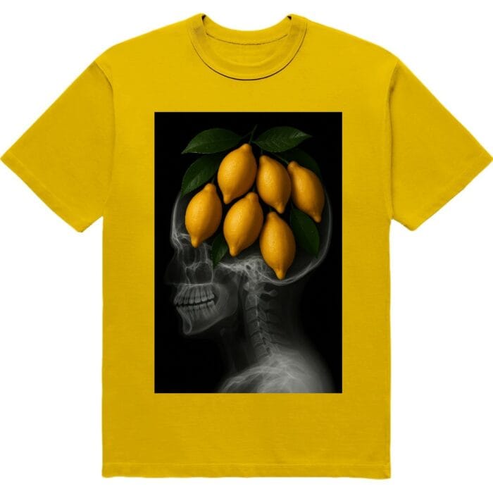 Футболка "Lemons in my head" - рентген голови з лимонами - жовтий колір