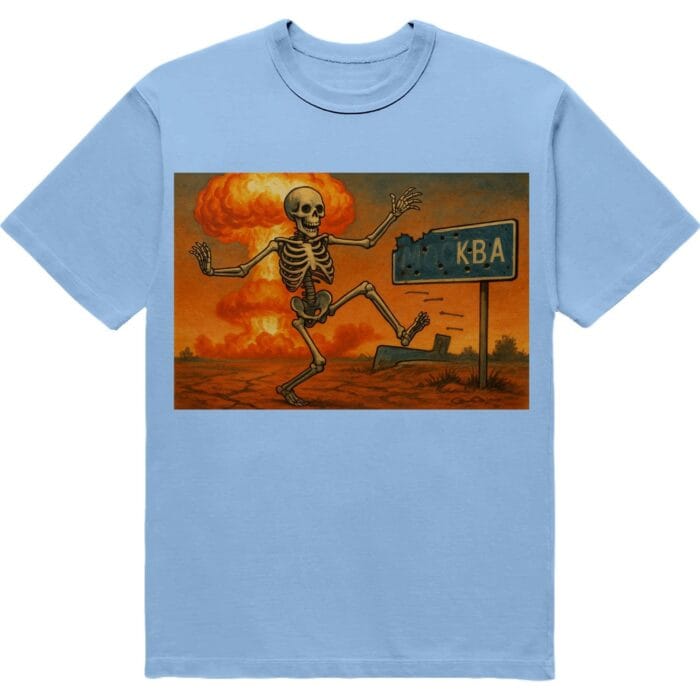 Футболка ...ква - скелет біля знаку КВА - світло блакитний колір