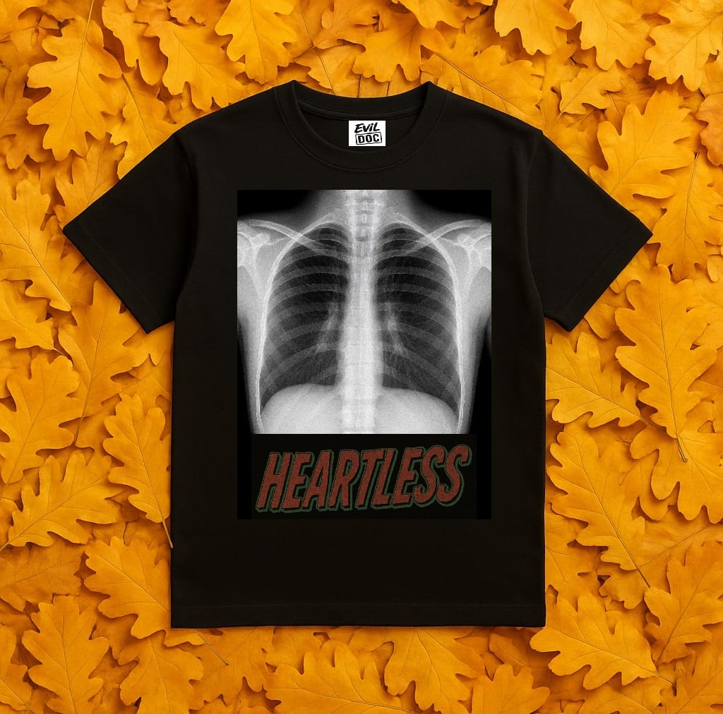 Чорна футболка EvilDOC «Heartless» із принтом рентгенівського знімка грудної клітки без серця