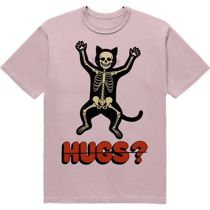 Футболка "No Hugs" - кіт зі скелетом - HUGS? - DTF - рожевий колір