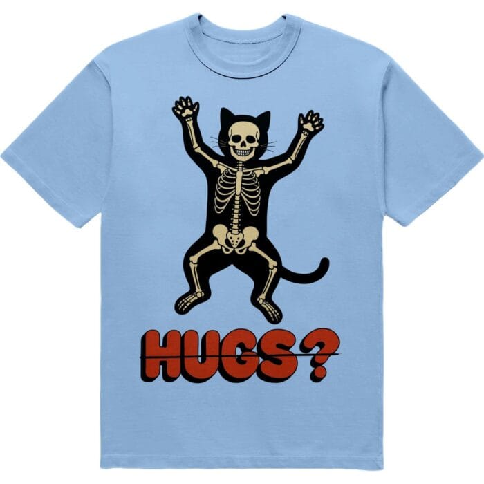 Футболка "No Hugs" - кіт зі скелетом - HUGS? - DTF - рожевий колір