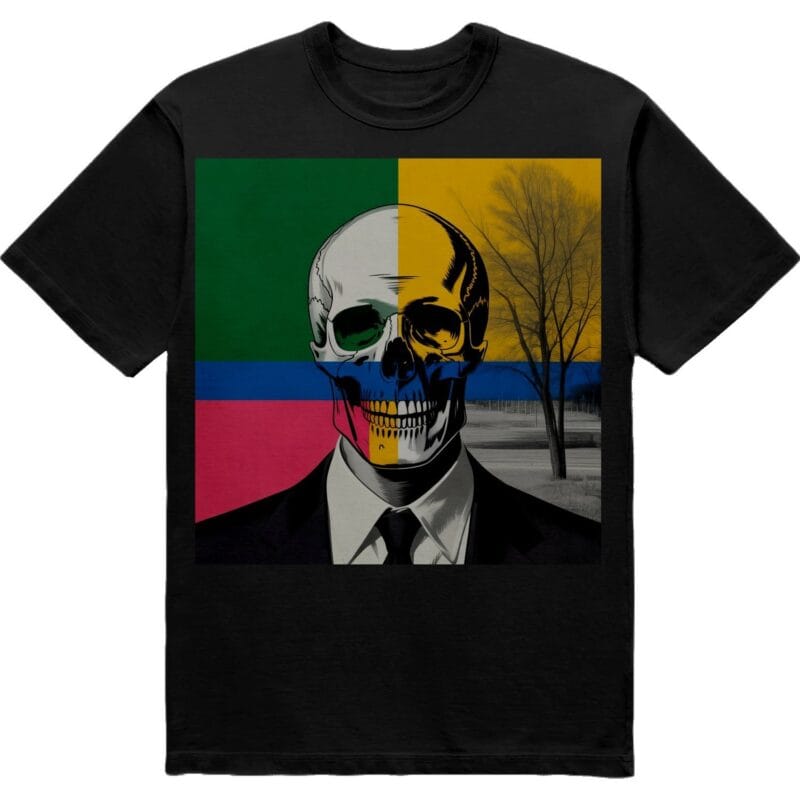 Футболка "The Guest" - поп-арт скелет у костюмі - чорний колір