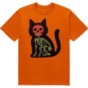 Футболка з котом і скелетом "Cat Skin" - кіт зі скелетом всередині - помаранчевий колір