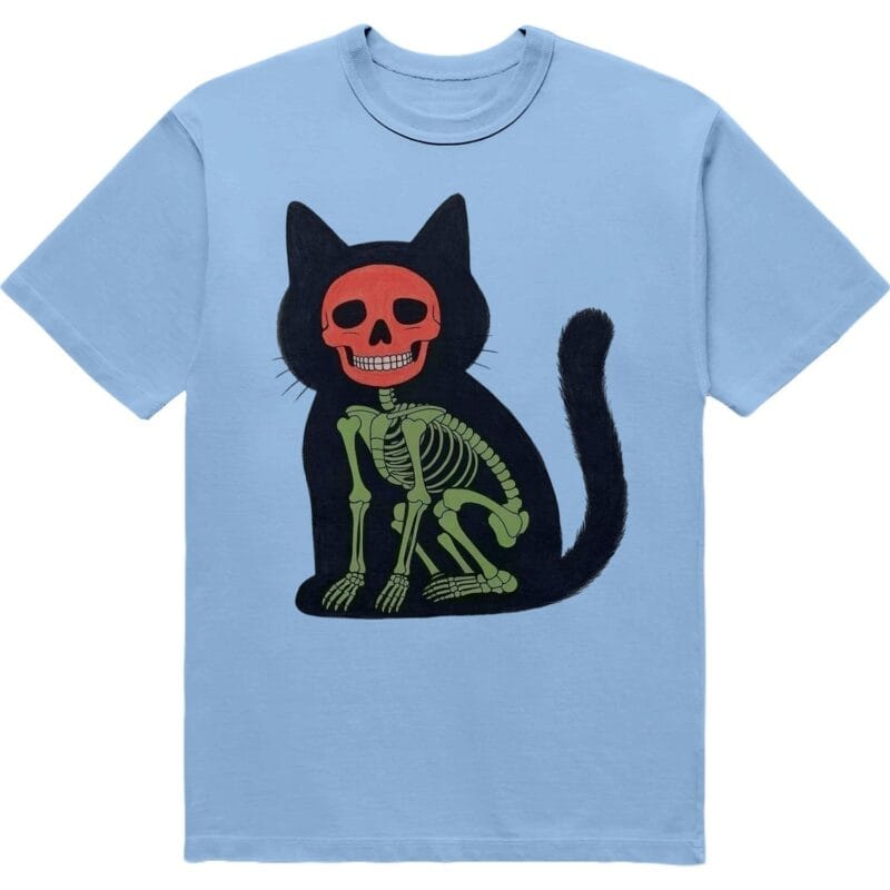Футболка з котом і скелетом "Cat Skin" - кіт зі скелетом всередині - блакитний колір