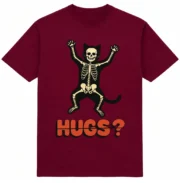 Футболка "No Hugs" - кіт зі скелетом - HUGS? - DTF - бордовий колір