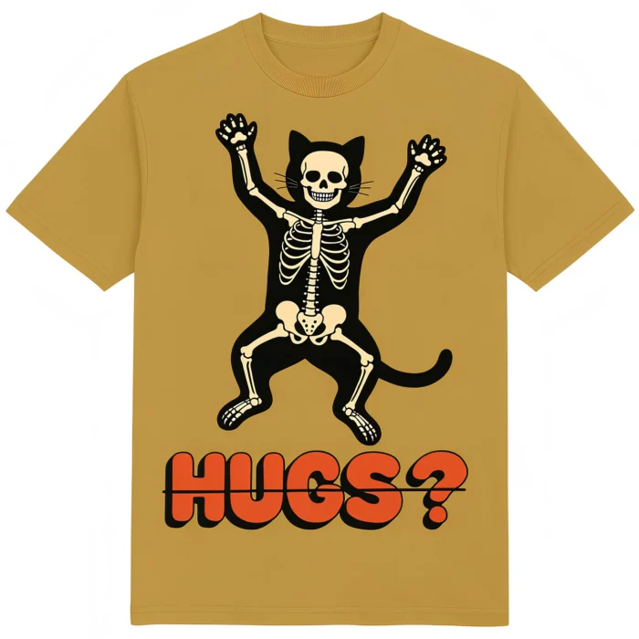 Футболка "No Hugs" - кіт зі скелетом - HUGS? - DTF - піщаний колір