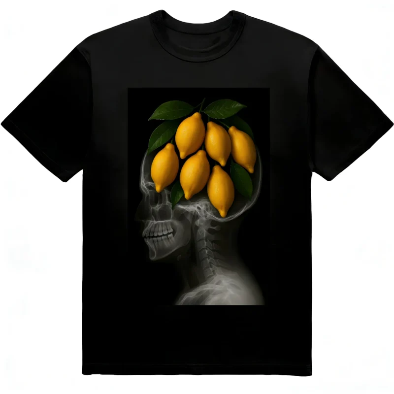 Футболка "Lemons in my head" - рентген голови з лимонами - чорний колір