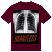 Футболка "Без серця" - рентген без тіні серця - напис HEARTLESS - бордовий колір