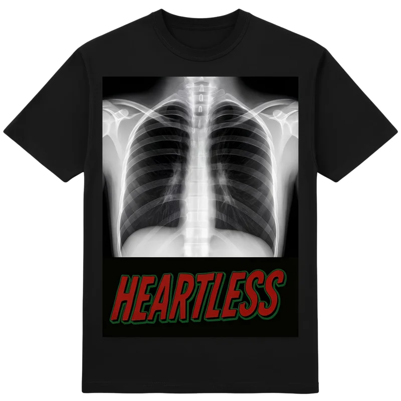Футболка "Без серця" - рентген без тіні серця - напис HEARTLESS - чорний колір