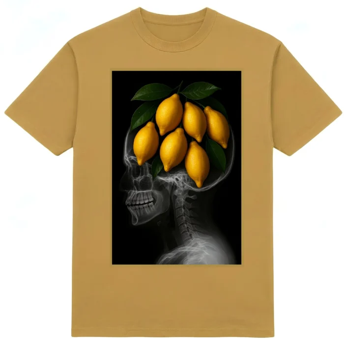 Футболка "Lemons in my head" - рентген голови з лимонами - піщаний колір