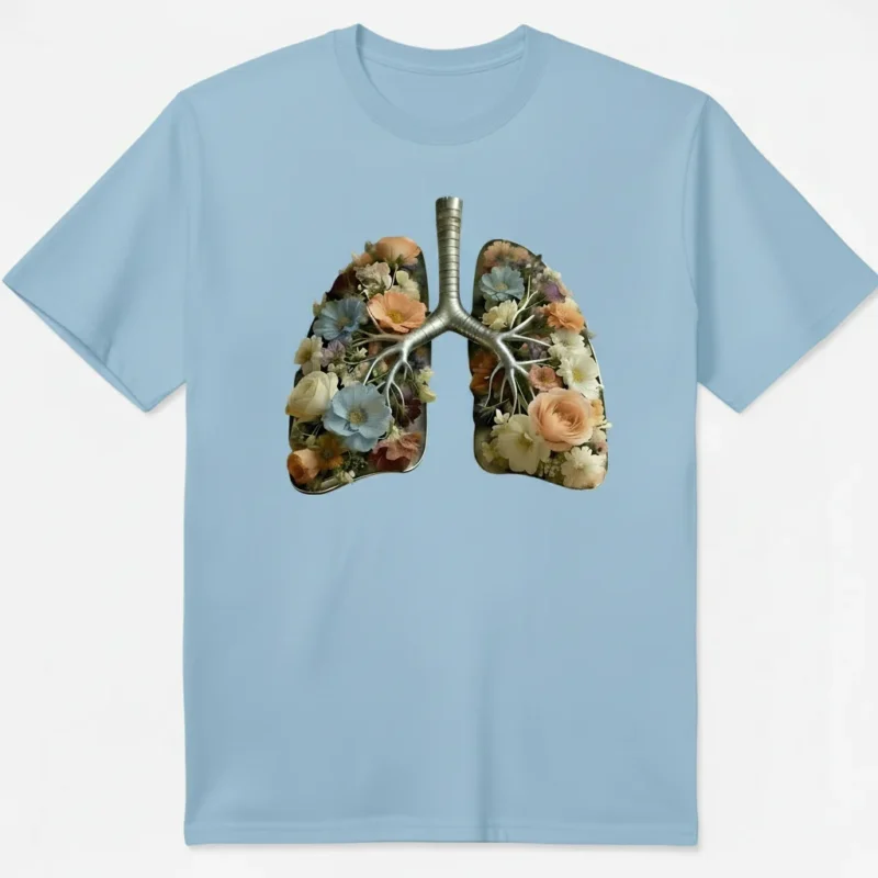 Світло-блакитна футболка Весна - DTF принт легень у квітках - EvilDOC